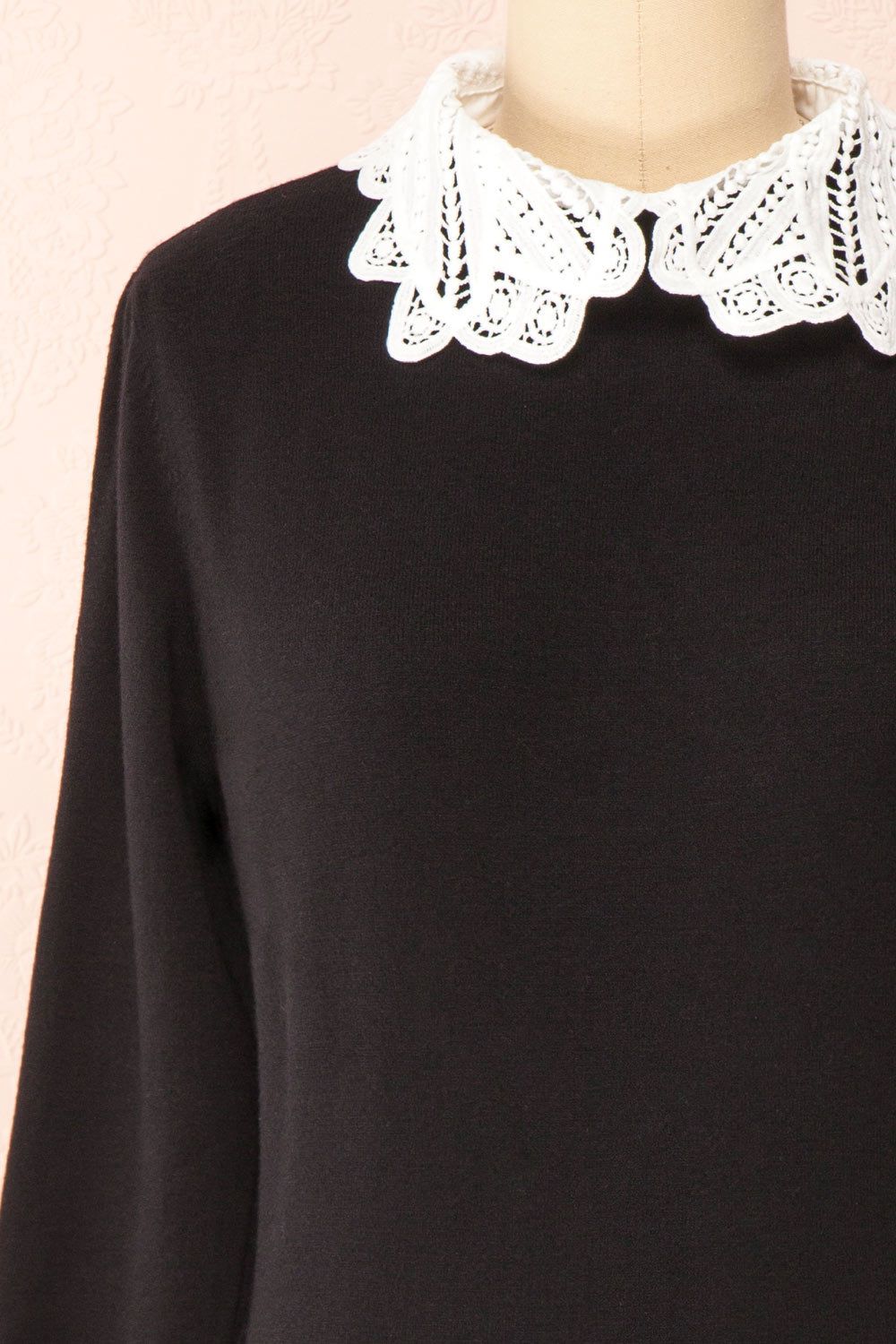 Marza Black | Long Sleeve Lace Collar Top sold by Boutique 1861 product image thumbnail 2