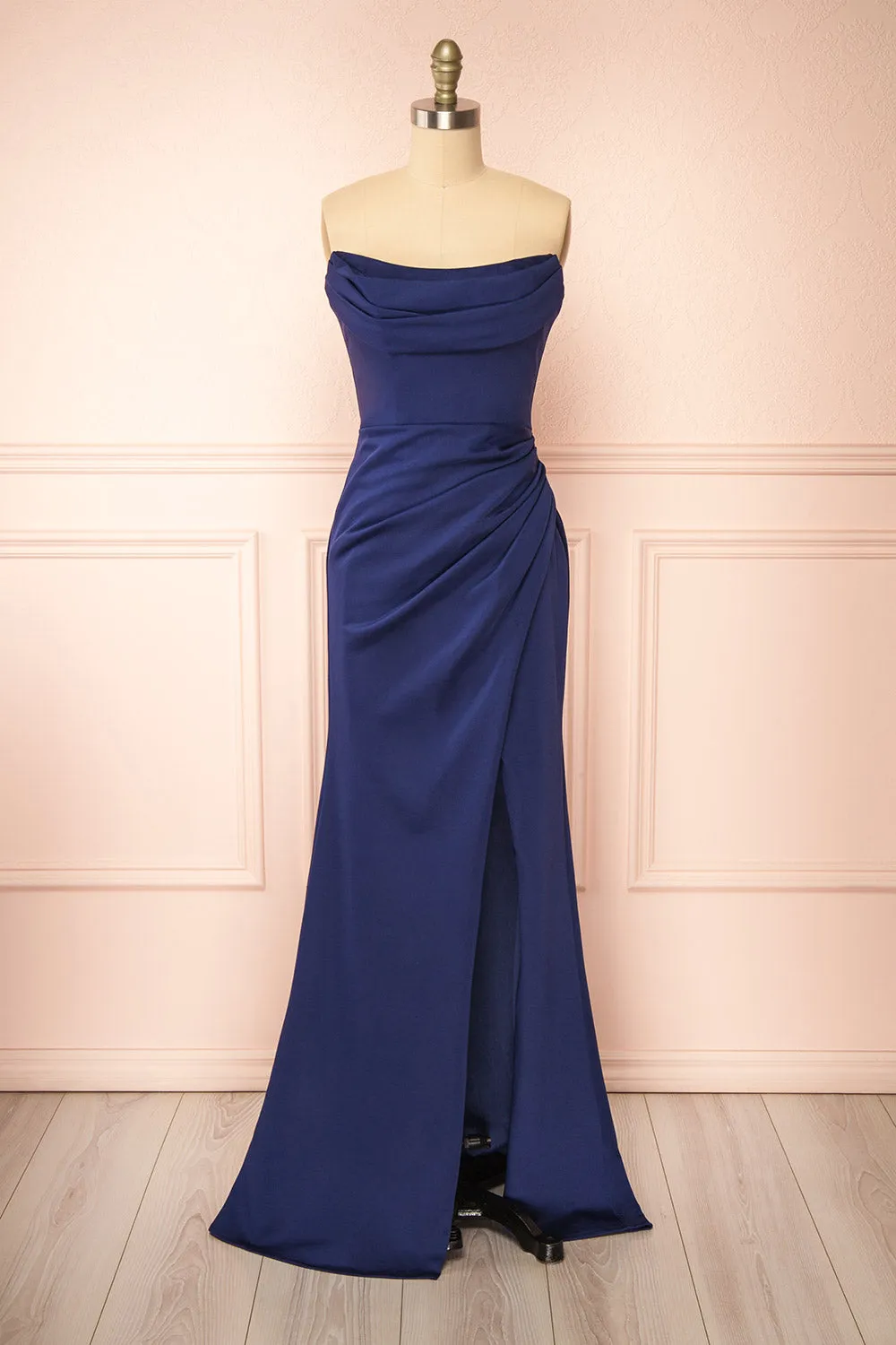 Ailsa Navy | Strapless Gown w/ High Slit sold by Boutique 1861