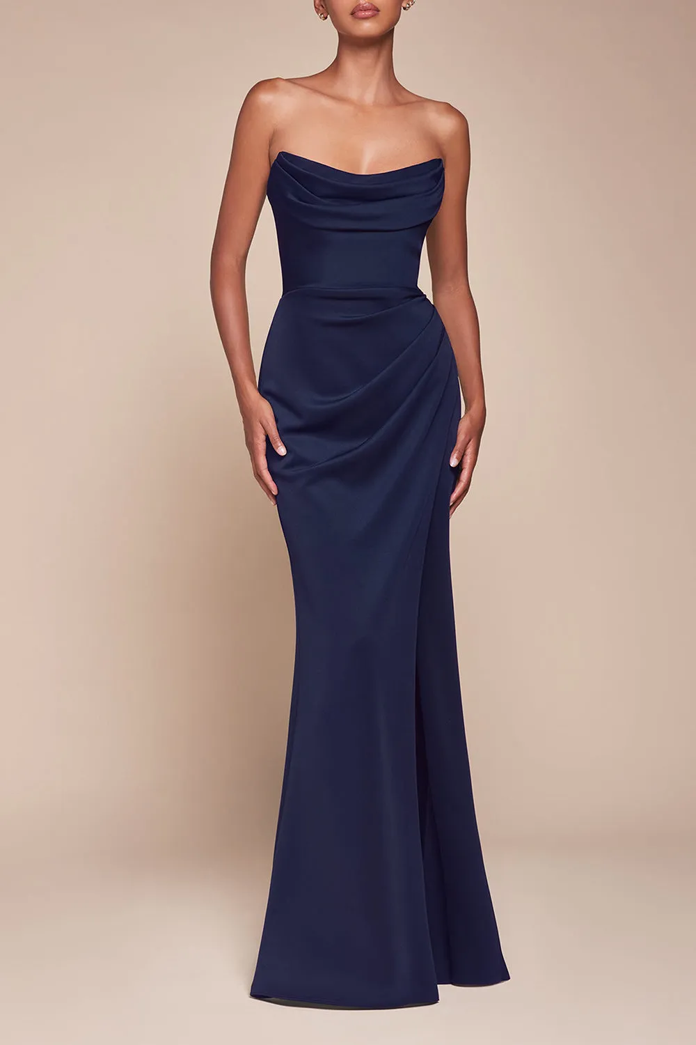 Ailsa Navy | Strapless Gown w/ High Slit sold by Boutique 1861 product image thumbnail 2