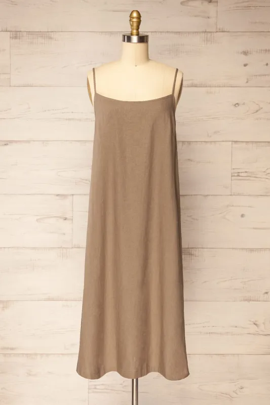 Libby Taupe | Oversized Slip Dress w/ Slit sold by Boutique 1861