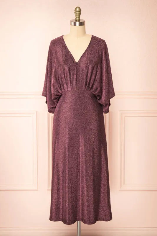 Isuma | Shimmery Midi Dress w/ Short Batwing Sleeves sold by Boutique 1861
