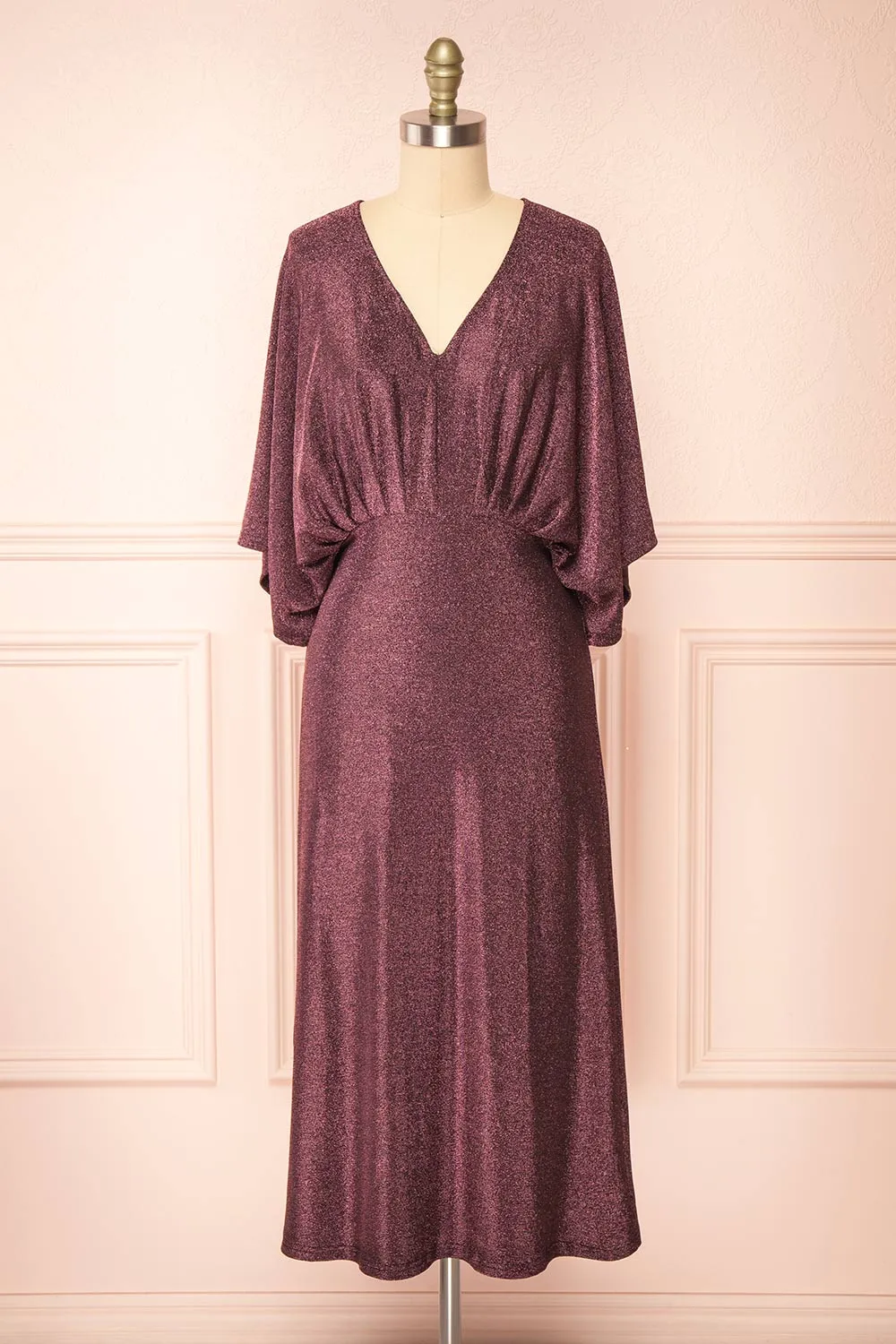 Isuma | Shimmery Midi Dress w/ Short Batwing Sleeves sold by Boutique 1861