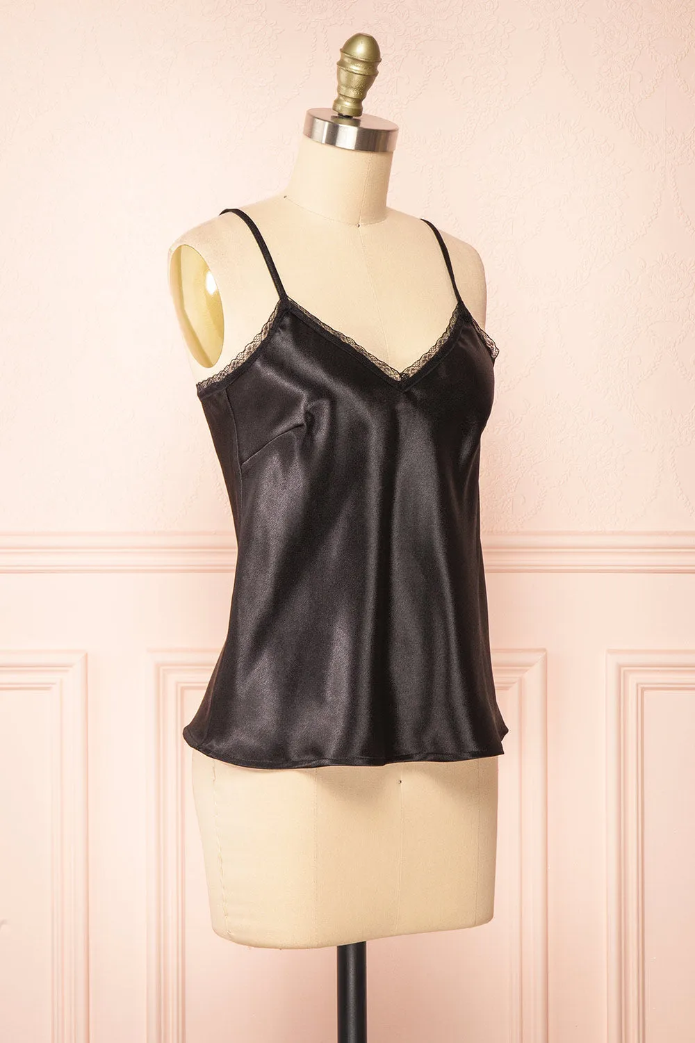 Azula Black | Satin Cami Top w/ Lace Trim sold by Boutique 1861 product image thumbnail 3