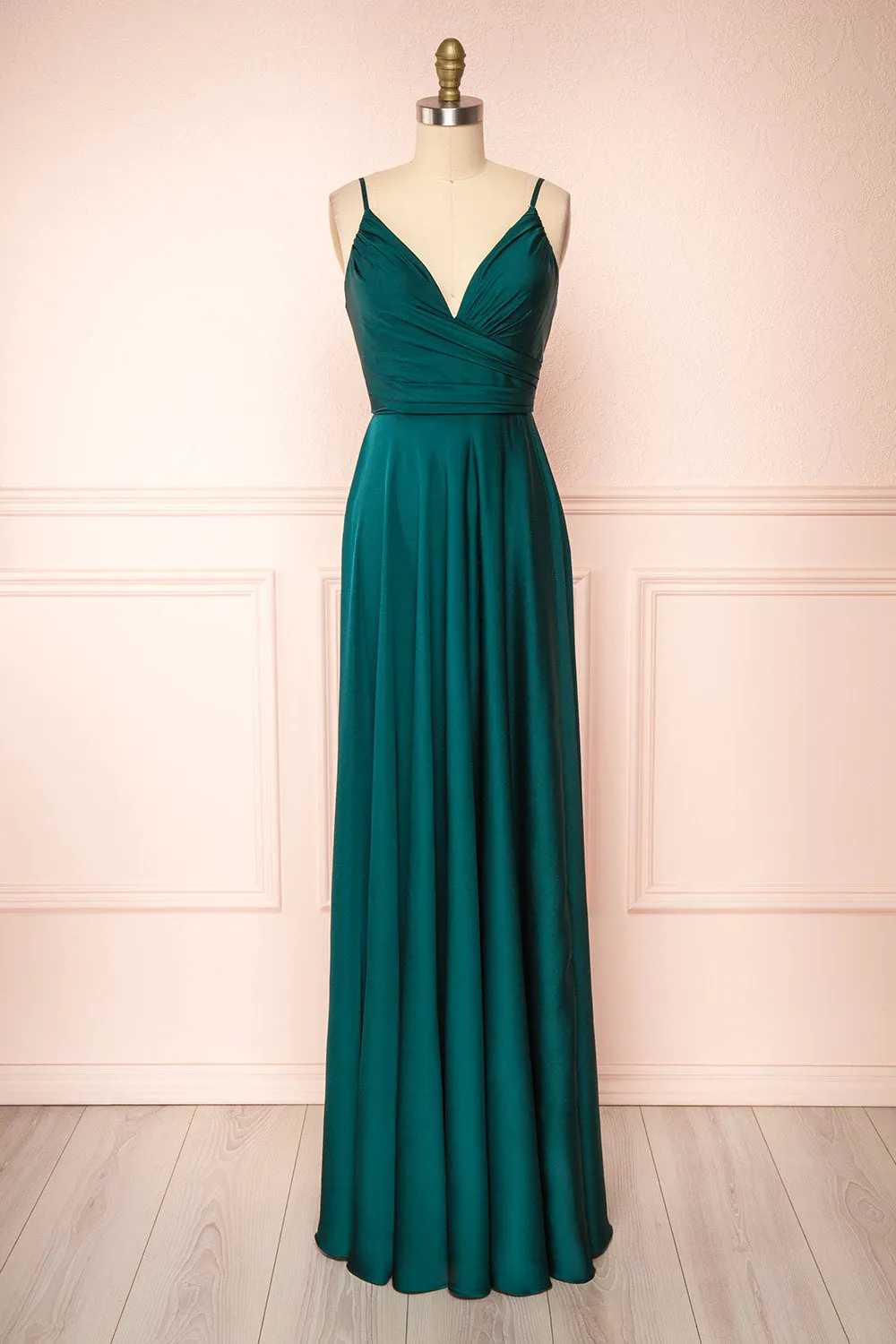 Lizza Green | Satin Maxi Dress with Slit sold by Boutique 1861