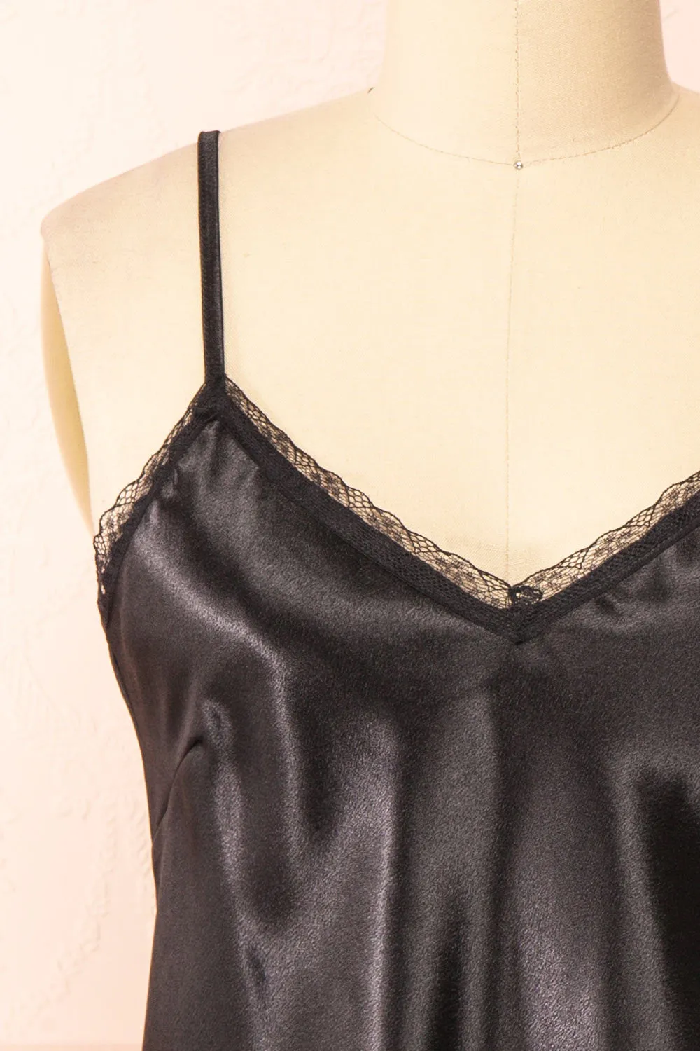 Azula Black | Satin Cami Top w/ Lace Trim sold by Boutique 1861 product image thumbnail 2
