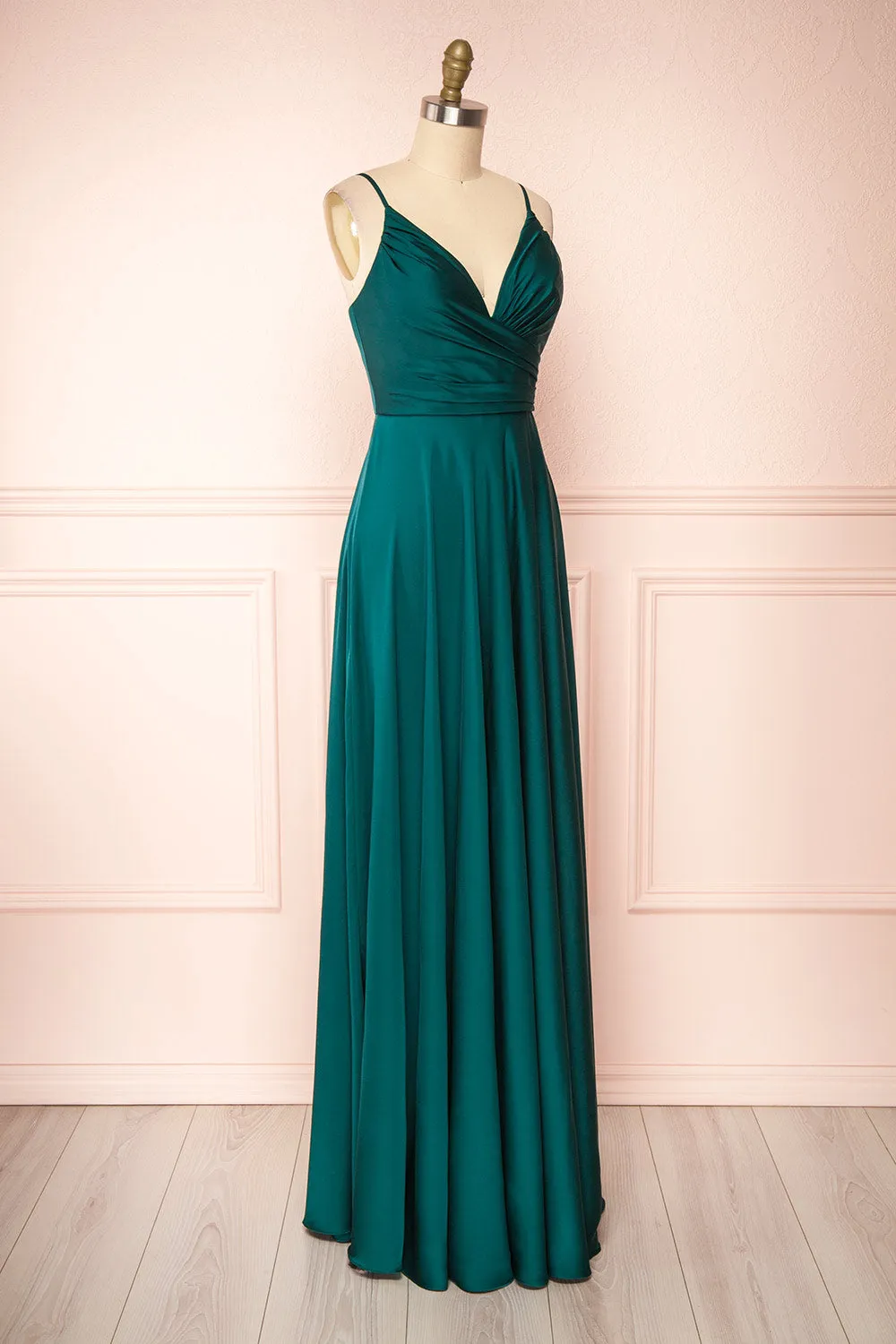 Lizza Green | Satin Maxi Dress with Slit sold by Boutique 1861 product image thumbnail 3