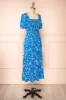 Kazuha | Blue Floral Midi Dress w/ Short Sleeves sold by Boutique 1861