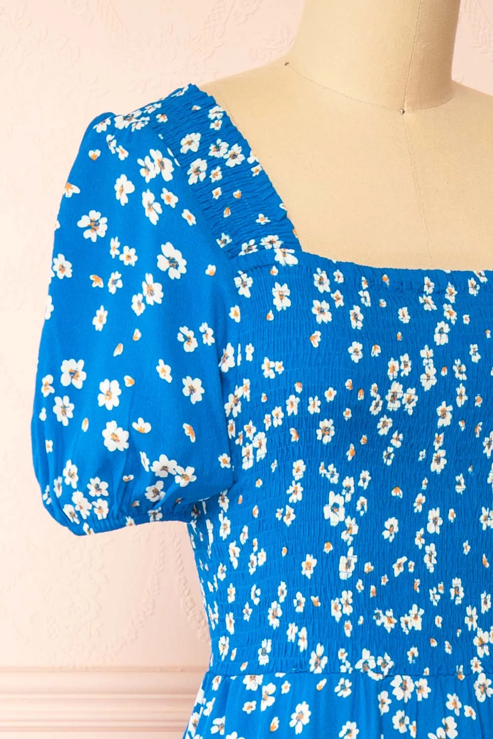 Kazuha | Blue Floral Midi Dress w/ Short Sleeves sold by Boutique 1861 product image thumbnail 4