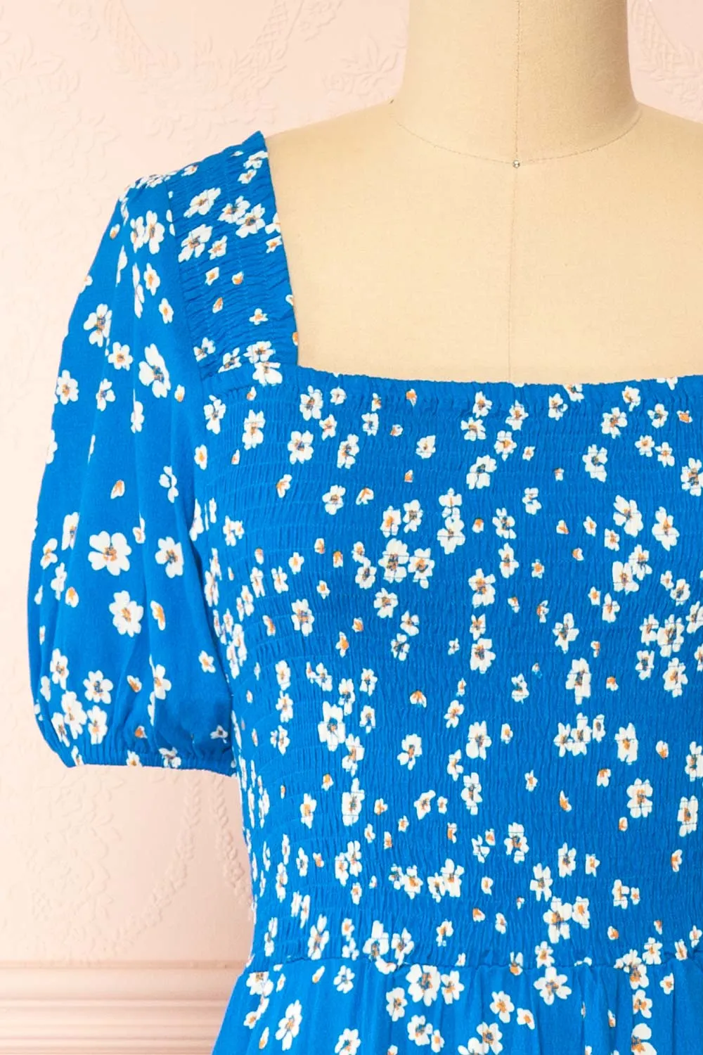 Kazuha | Blue Floral Midi Dress w/ Short Sleeves sold by Boutique 1861 product image thumbnail 2