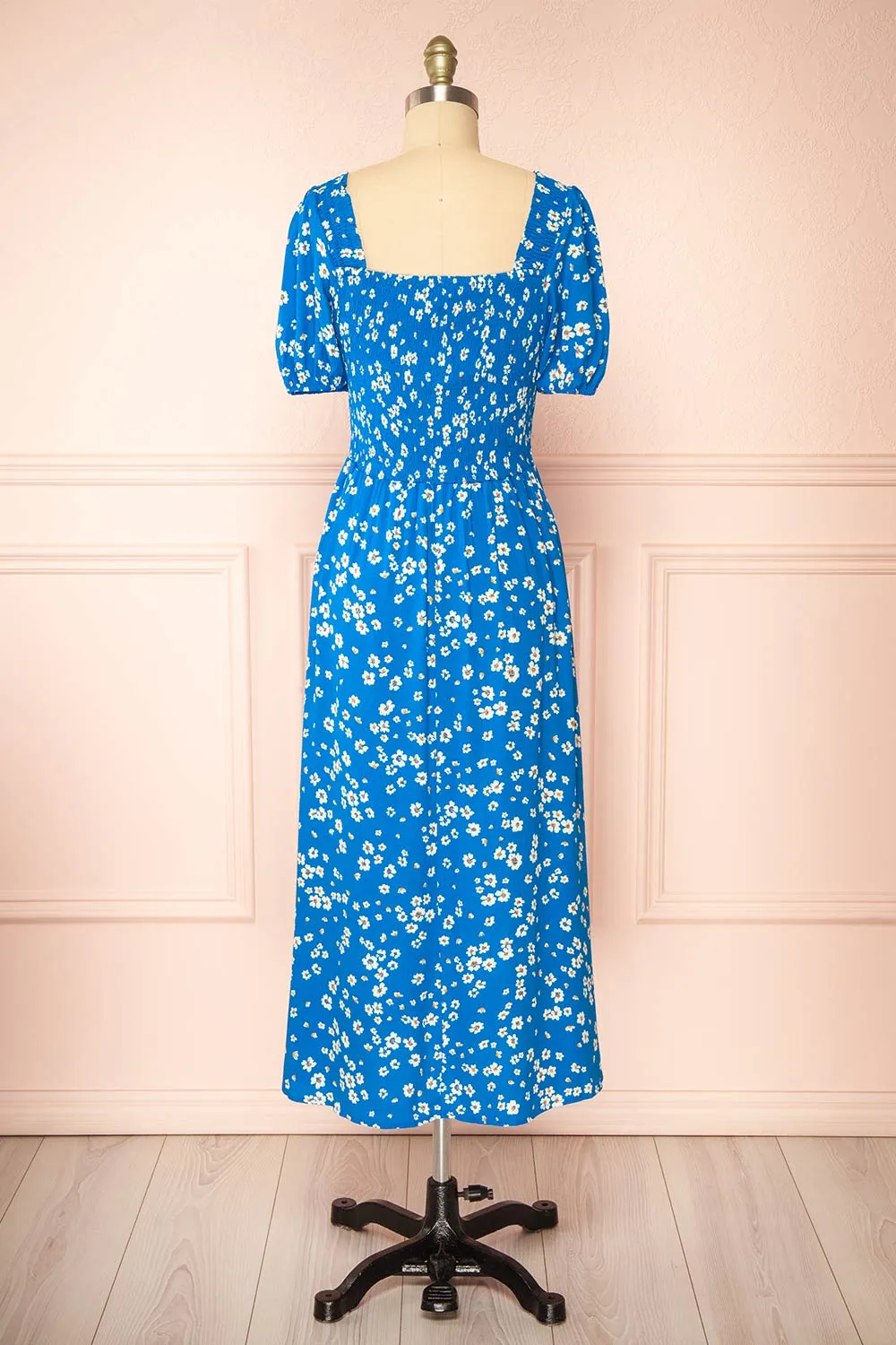 Kazuha | Blue Floral Midi Dress w/ Short Sleeves sold by Boutique 1861 product image thumbnail 5