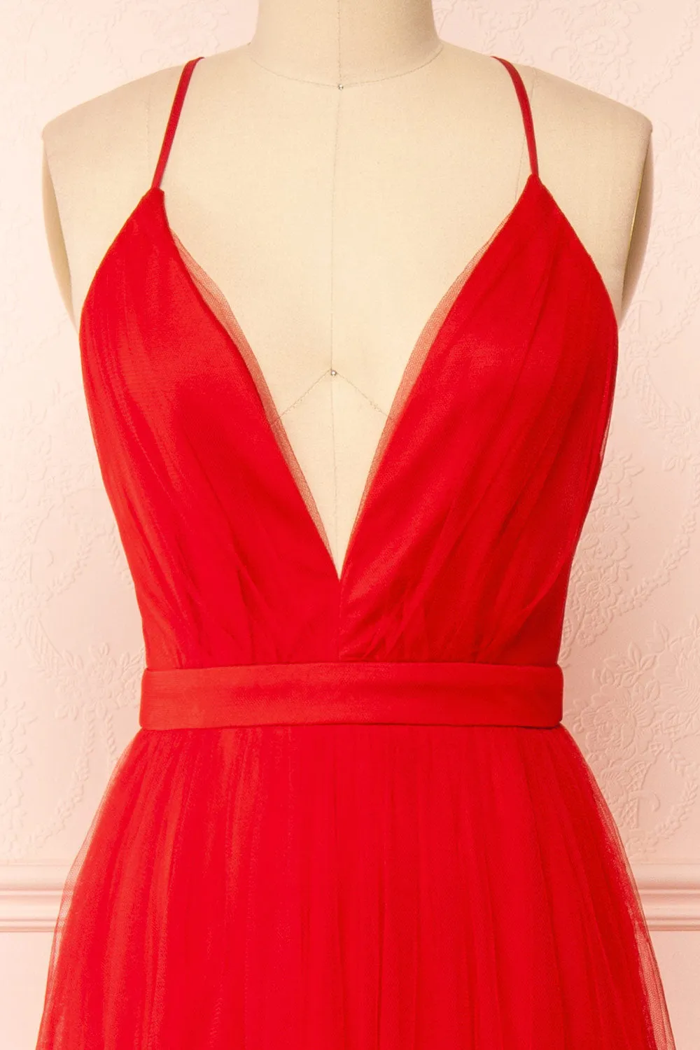 Ilaria Red | Tulle Gown w/ Plunging Neckline sold by Boutique 1861 product image thumbnail 4