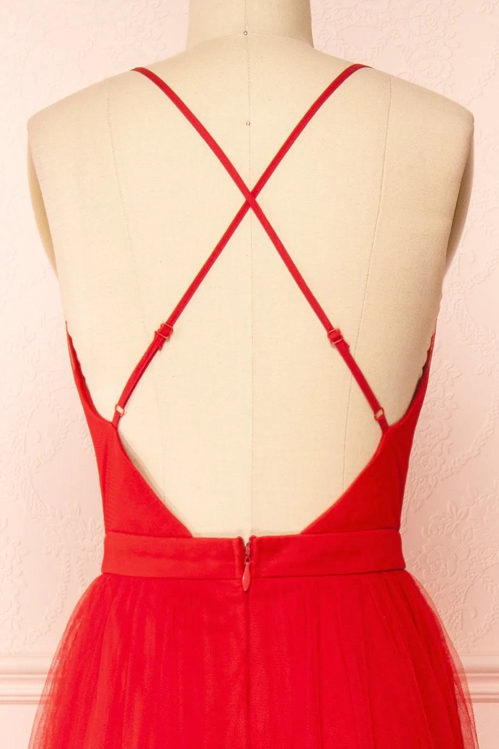 Ilaria Red | Tulle Gown w/ Plunging Neckline sold by Boutique 1861 product image thumbnail 2