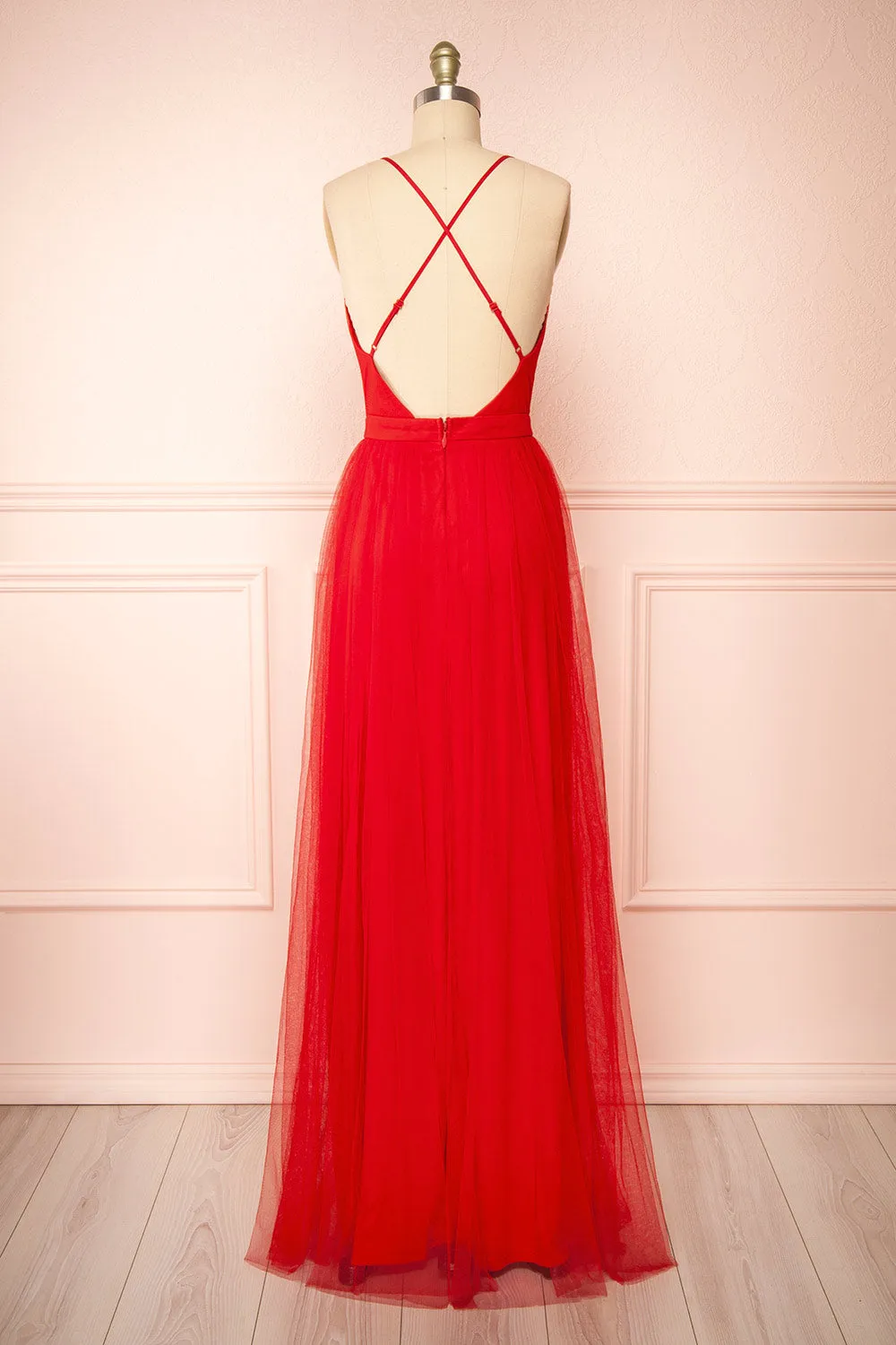 Ilaria Red | Tulle Gown w/ Plunging Neckline sold by Boutique 1861 product image thumbnail 3