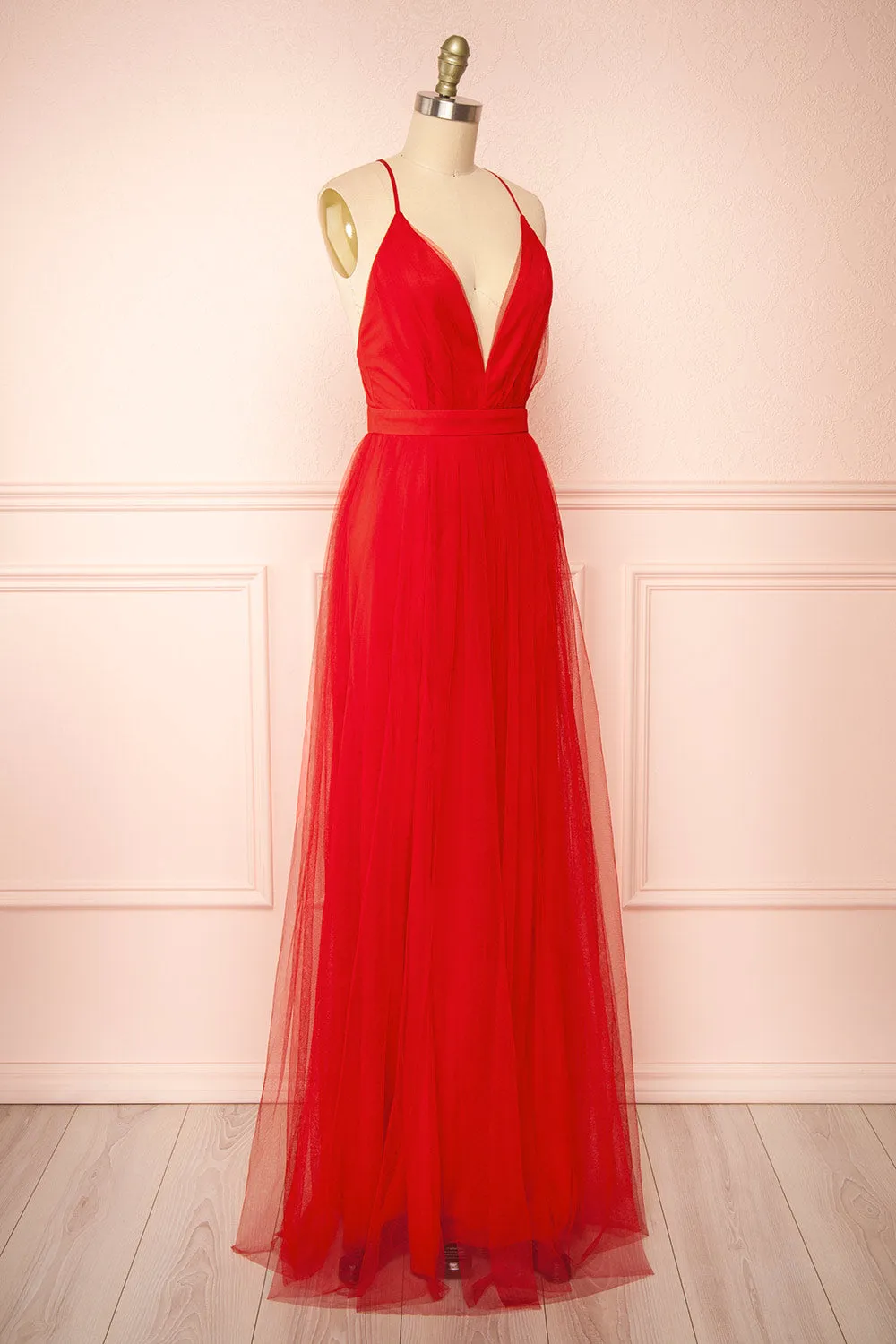 Ilaria Red | Tulle Gown w/ Plunging Neckline sold by Boutique 1861 product image thumbnail 5
