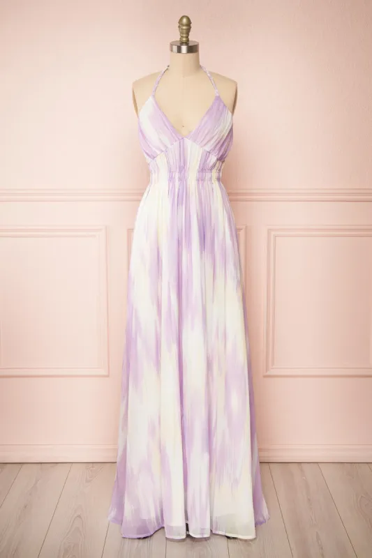 Amakassou | Lilac & Yellow Maxi Dress sold by Boutique 1861