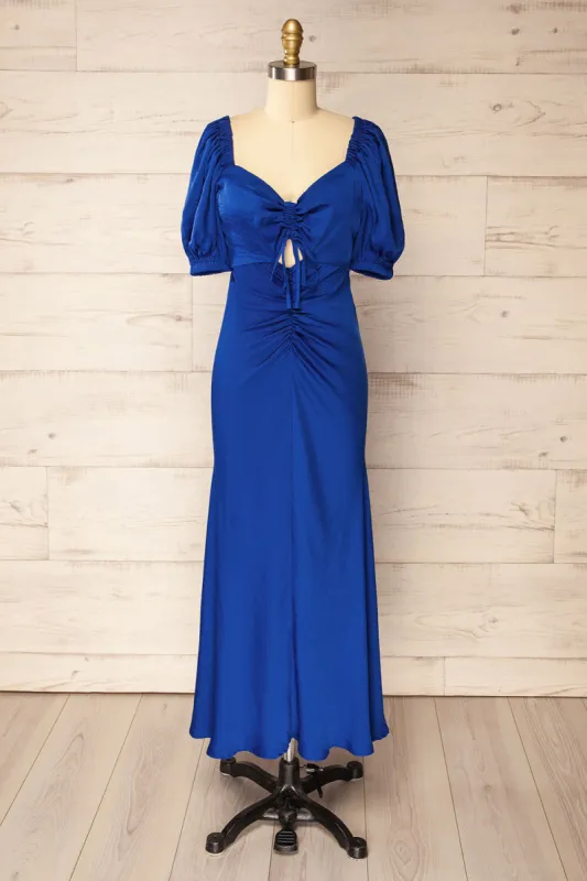 Chamonix | Midi Blue Dress w/ Ruched Details sold by Boutique 1861