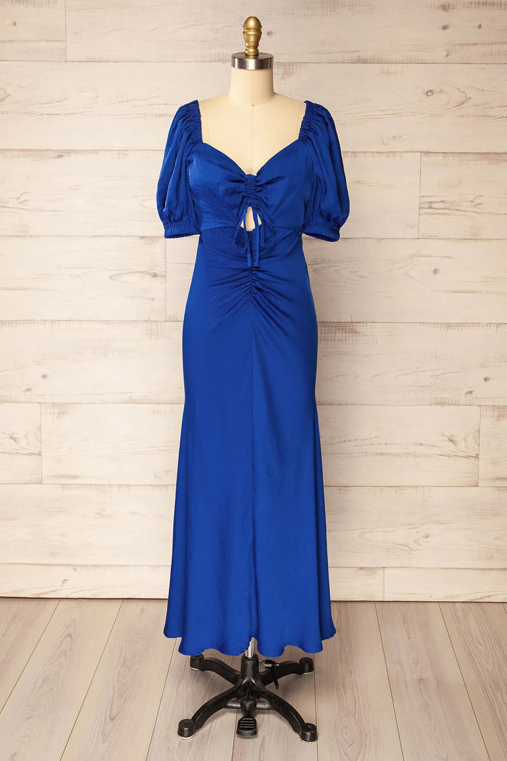 Chamonix | Midi Blue Dress w/ Ruched Details sold by Boutique 1861
