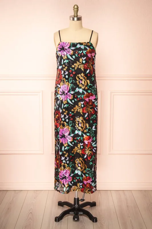 Myrine | Straight Midi Dress w/ Sequin Flowers sold by Boutique 1861
