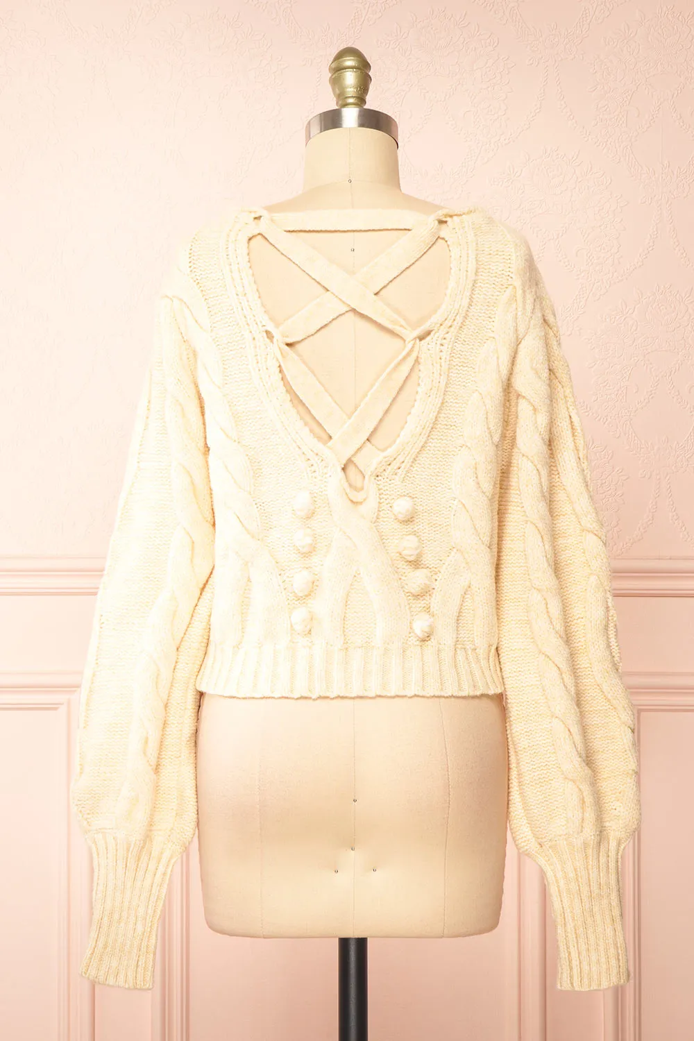 Maloune | Beige Sweater w/ Pompoms sold by Boutique 1861