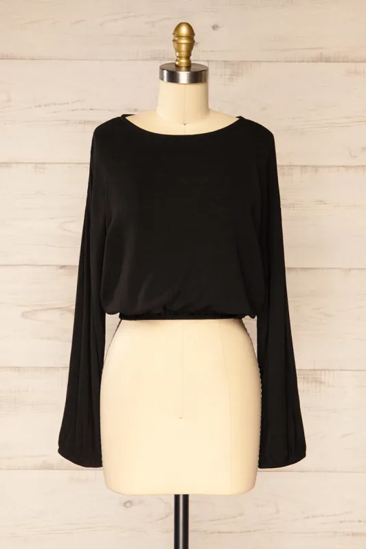 Farnham Black | Ribbed Crop Top w/ Long Sleeves sold by Boutique 1861