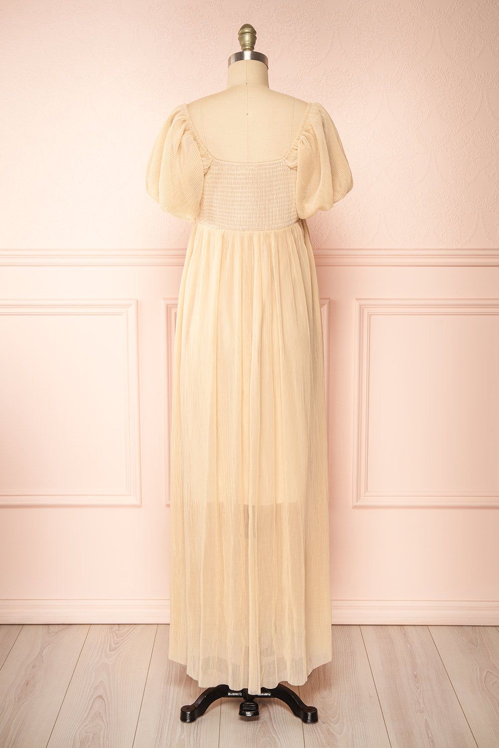 Araminta Beige | Pleated Beige Maxi Babydoll Dress sold by Boutique 1861 product image thumbnail 5
