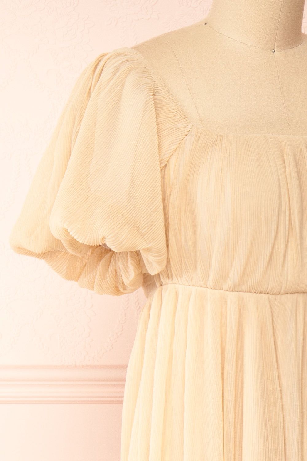 Araminta Beige | Pleated Beige Maxi Babydoll Dress sold by Boutique 1861 product image thumbnail 4