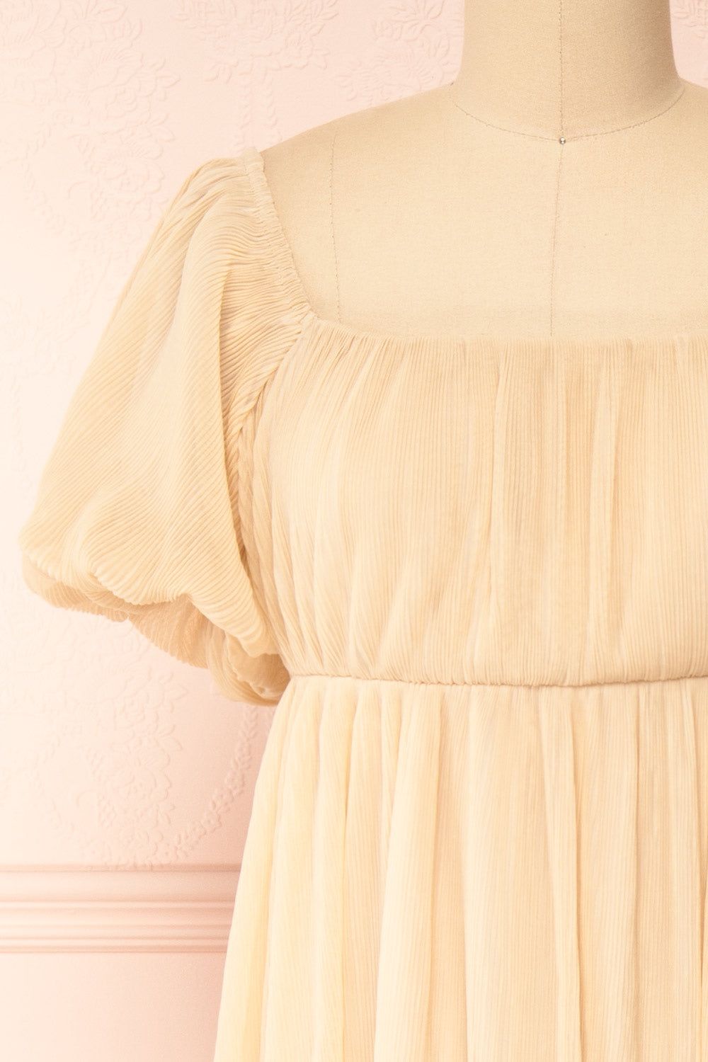 Araminta Beige | Pleated Beige Maxi Babydoll Dress sold by Boutique 1861 product image thumbnail 2