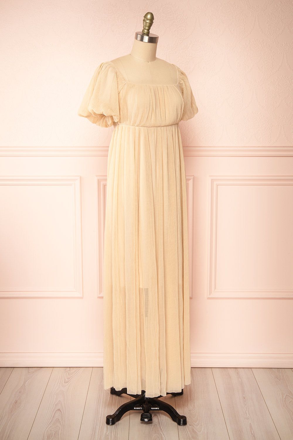 Araminta Beige | Pleated Beige Maxi Babydoll Dress sold by Boutique 1861 product image thumbnail 3