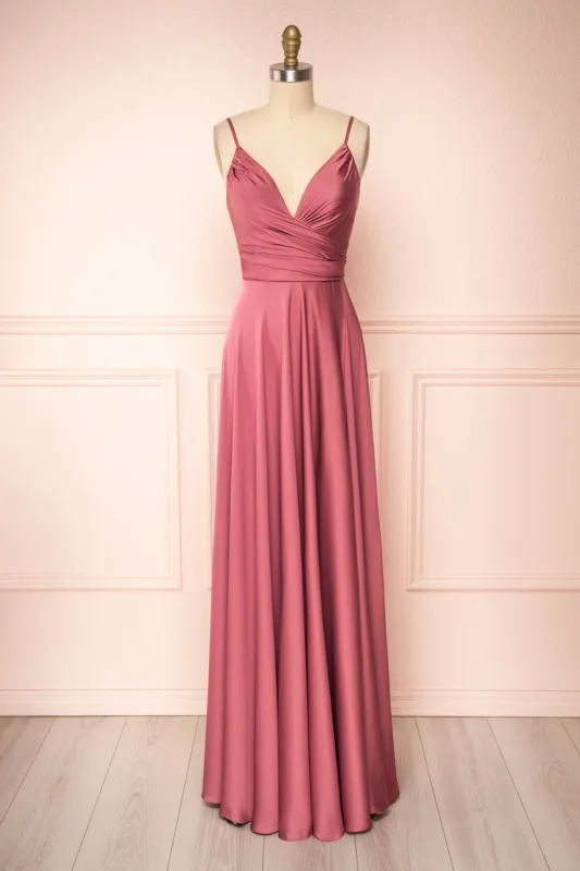 Lizza Pink | Maxi Satin Dress w/ Slit sold by Boutique 1861