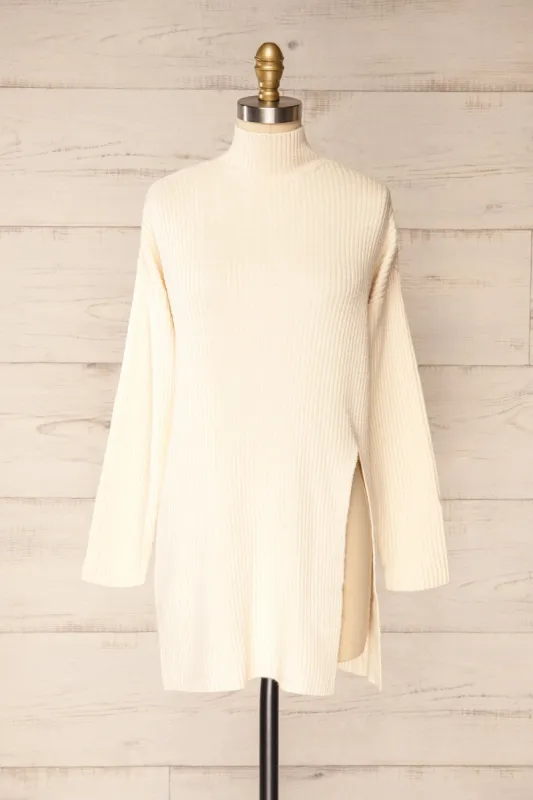 Nalchik Ivory | Long Ribbed Sweater w/ Slit sold by Boutique 1861