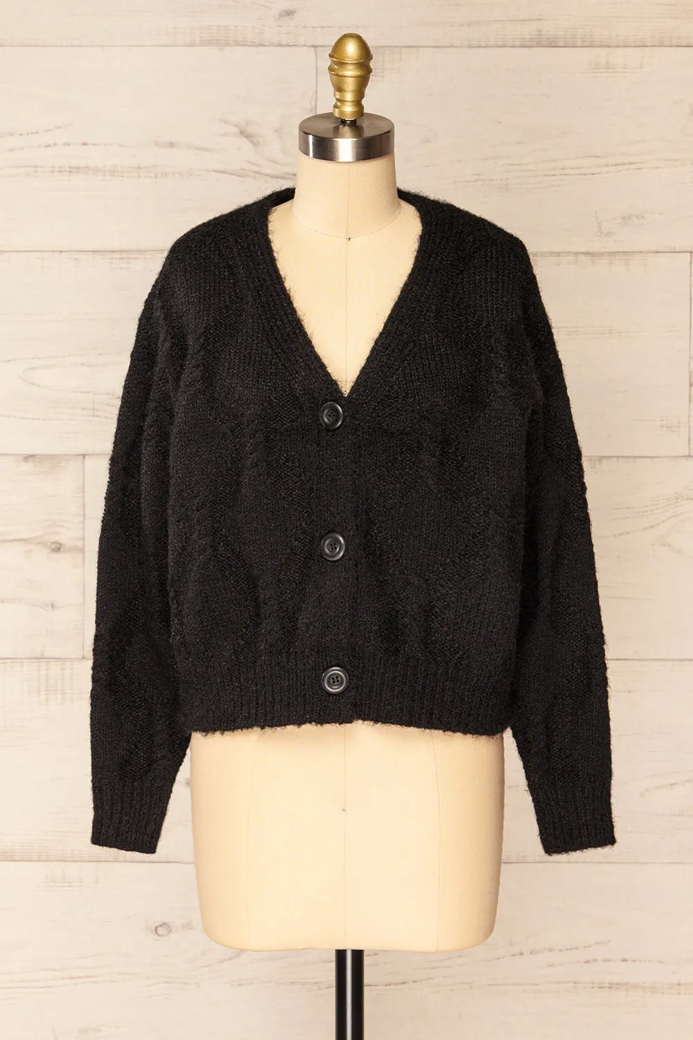 Eggje Black | Button-Up Knit Cardigan sold by Boutique 1861