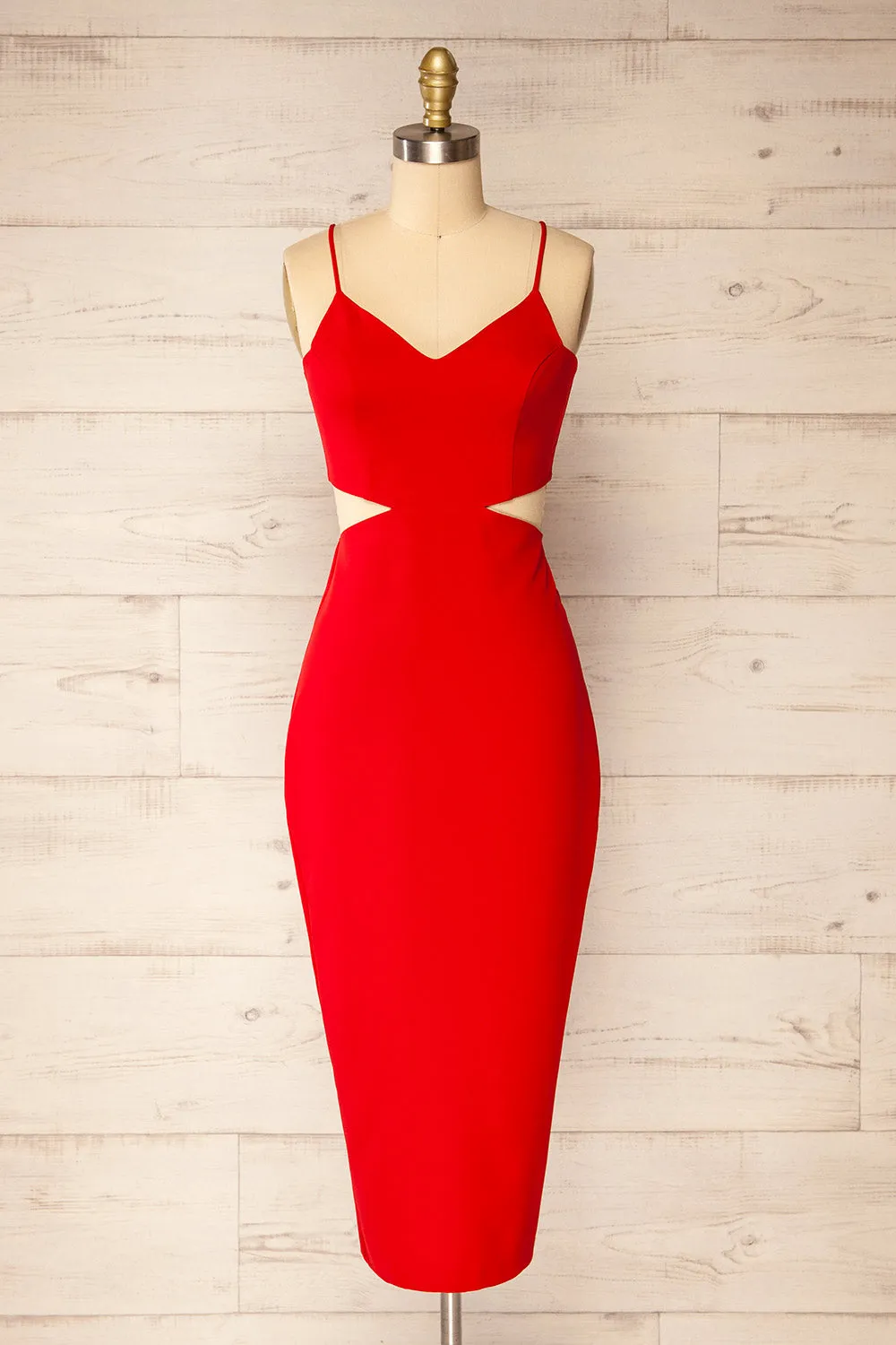 Komia Red | Fitted Midi Dress w/ Cut-Outs sold by Boutique 1861
