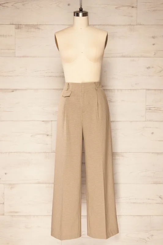 Bjork Beige | Plaid High-Waisted Straight Leg Pants sold by Boutique 1861