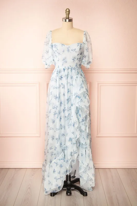 Eulalia | Blue Floral Maxi Dress w/ Ruffles sold by Boutique 1861