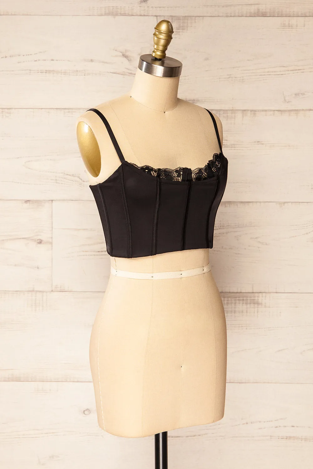 Bergen Black | Cropped Corset w/ Lace Trim sold by Boutique 1861 product image thumbnail 3