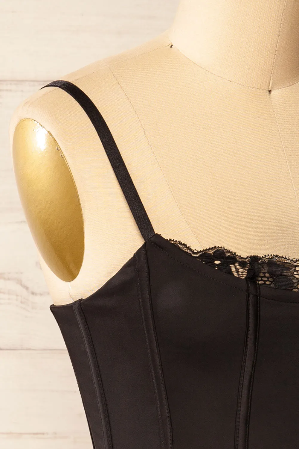 Bergen Black | Cropped Corset w/ Lace Trim sold by Boutique 1861 product image thumbnail 4