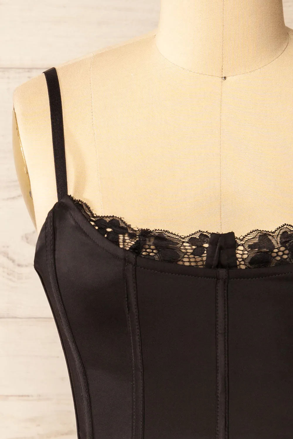 Bergen Black | Cropped Corset w/ Lace Trim sold by Boutique 1861 product image thumbnail 2