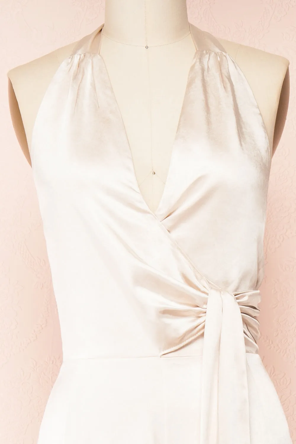 Paige Champagne | Halter Neck Sleeveless Satin Jumpsuit w/ Belt sold by Boutique 1861 product image thumbnail 2