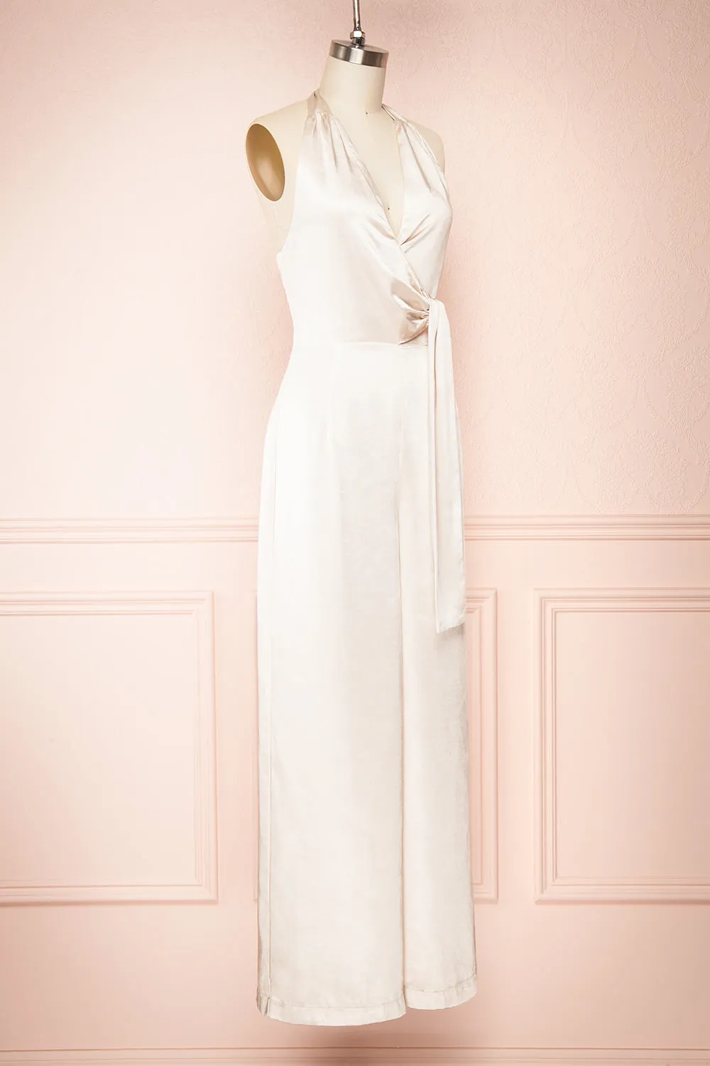 Paige Champagne | Halter Neck Sleeveless Satin Jumpsuit w/ Belt sold by Boutique 1861 product image thumbnail 3