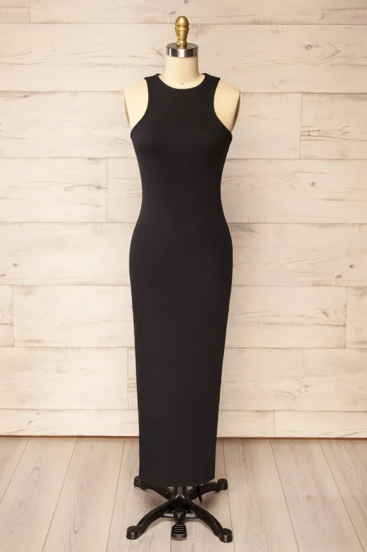 Daegu Black | Long Fitted Ribbed Dress sold by Boutique 1861