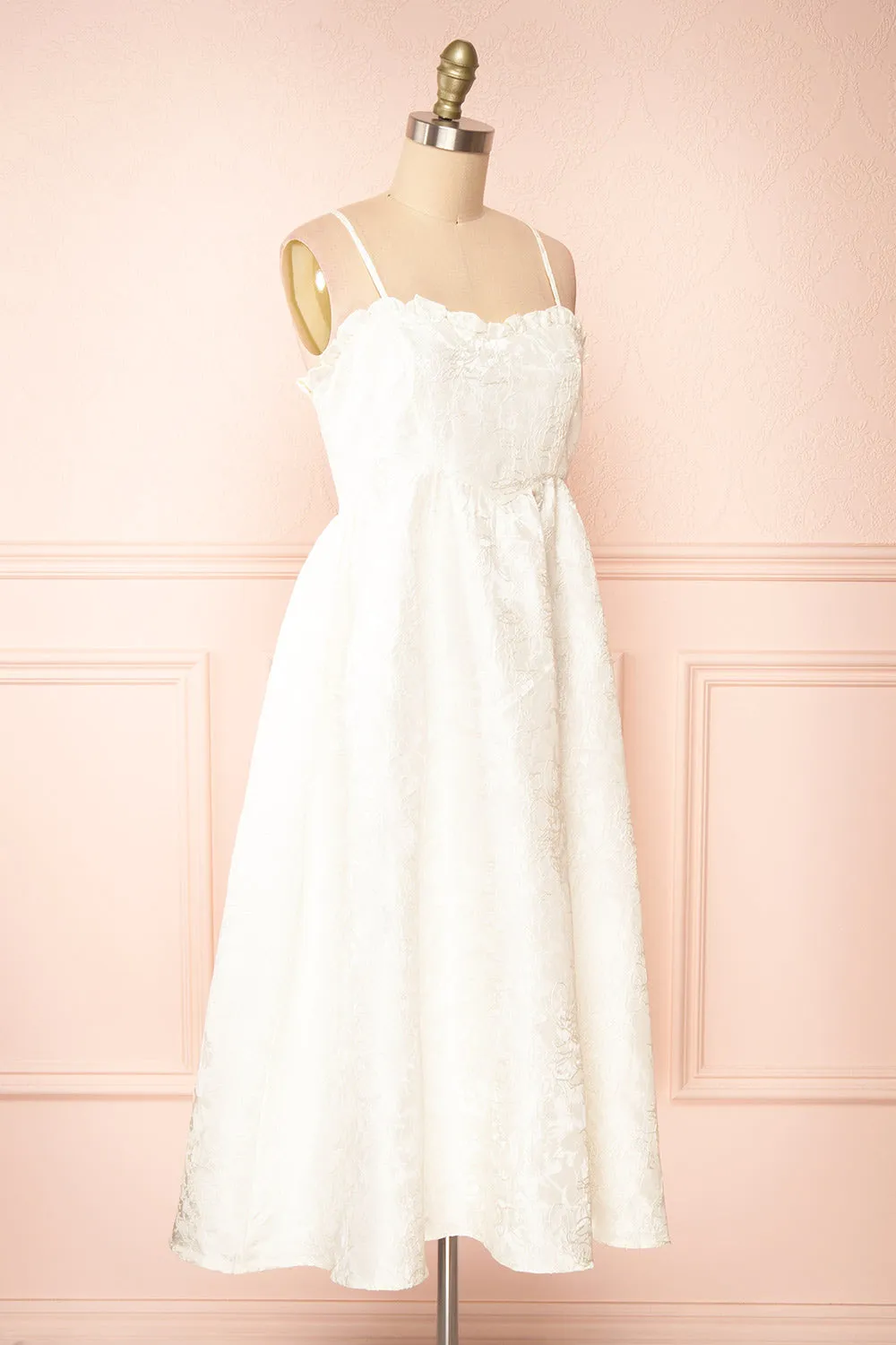 Nezuko | White A-Line Embroidered Bridal Midi Dress sold by Boutique 1861 product image thumbnail 3