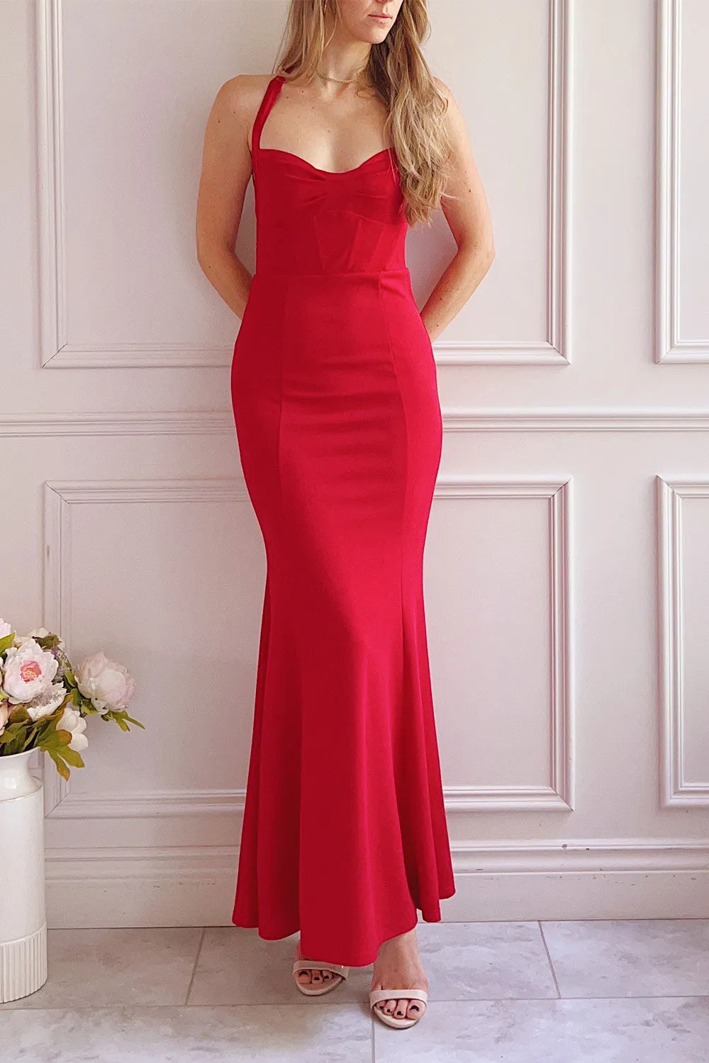 Sandra Red | Halter Mermaid Maxi Dress w/ Open Back sold by Boutique 1861 product image thumbnail 3