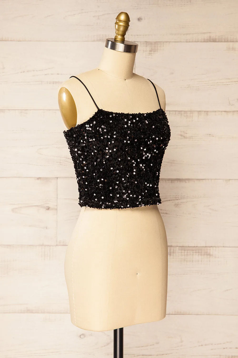 Cavaignac | Black Sequin Crop Top sold by Boutique 1861 product image thumbnail 3