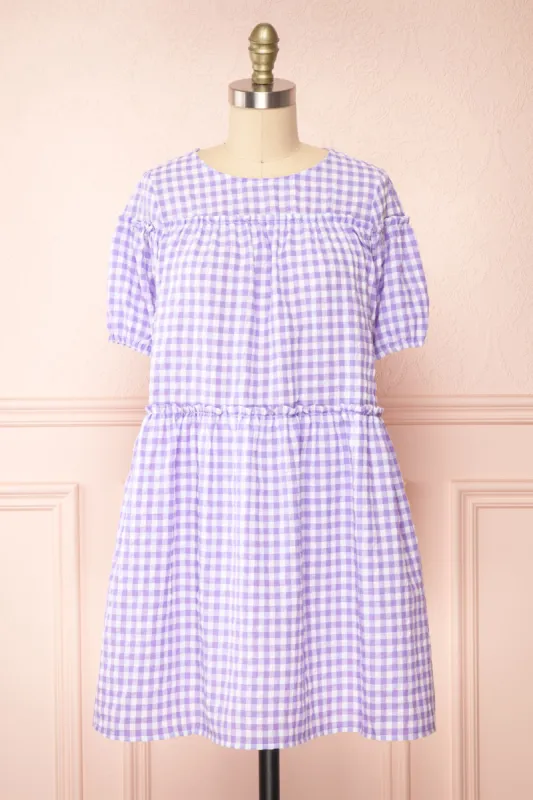 Evie | Short Purple Gingham Dress sold by Boutique 1861
