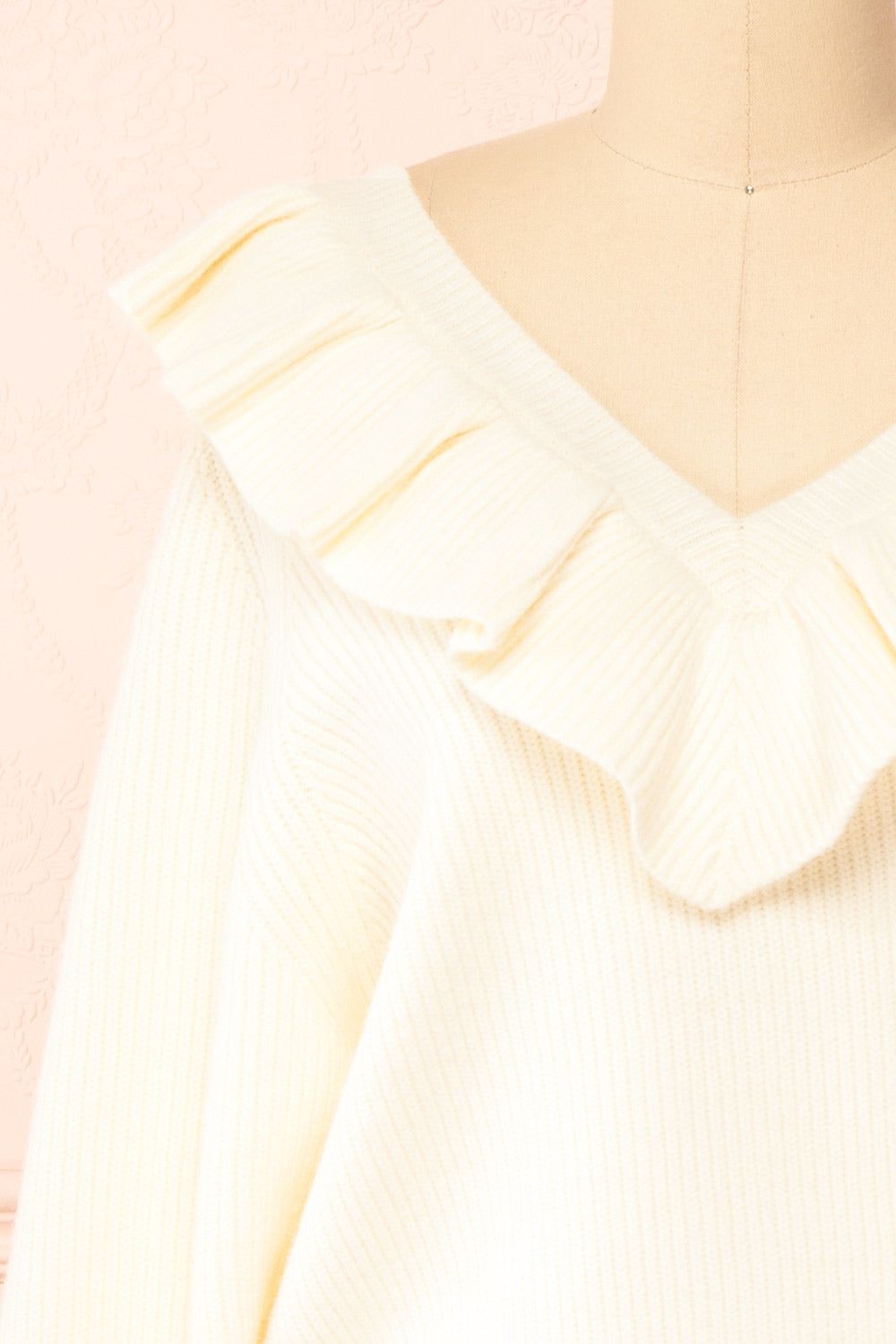 Miaro Ivory | Ruffled V-Neck Knit Sweater sold by Boutique 1861 product image thumbnail 3