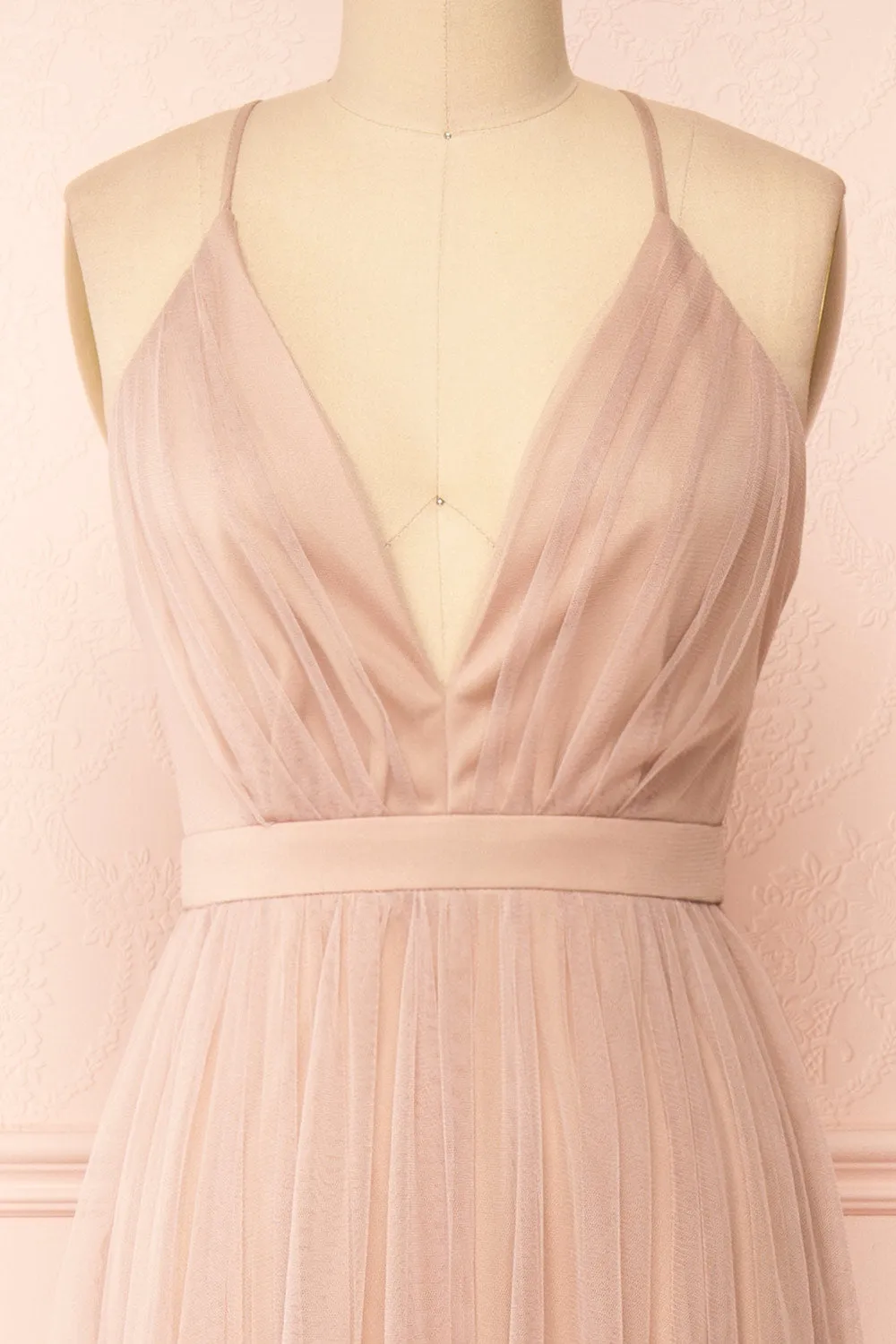 Ilaria Taupe | Tulle Gown with Plunging Neckline sold by Boutique 1861 product image thumbnail 4