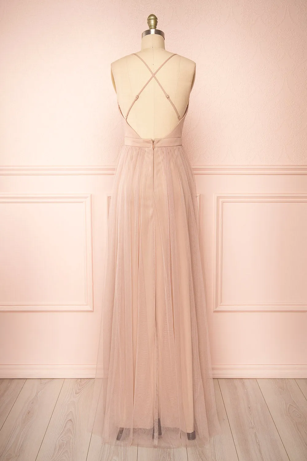 Ilaria Taupe | Tulle Gown with Plunging Neckline sold by Boutique 1861 product image thumbnail 3