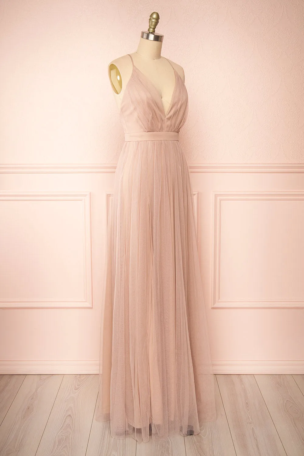 Ilaria Taupe | Tulle Gown with Plunging Neckline sold by Boutique 1861 product image thumbnail 5