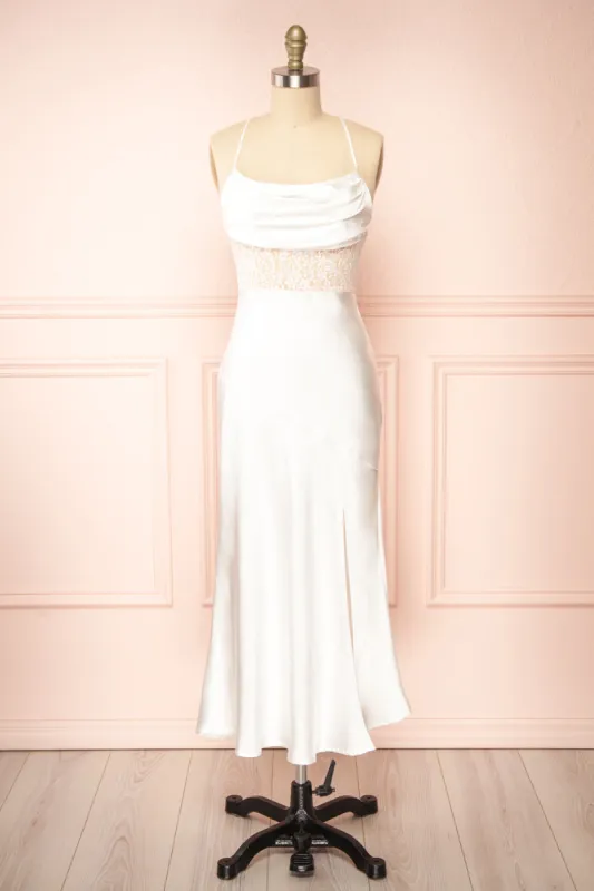 Naelie | Satin Cowl Neck Midi Dress w/ Slit sold by Boutique 1861