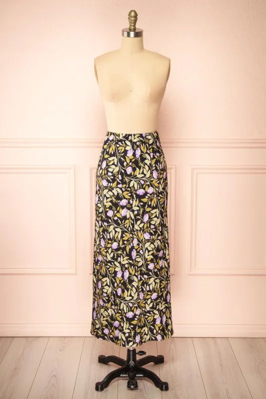 Yasmina | Long Black Floral Skirt sold by Boutique 1861